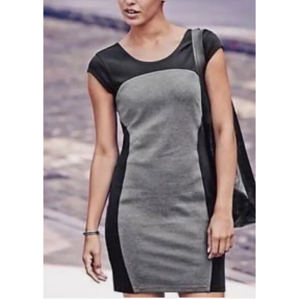 Athleta Illusion Women's Colorblock Sheath Dress Black Gray Cap Sleeve size XL